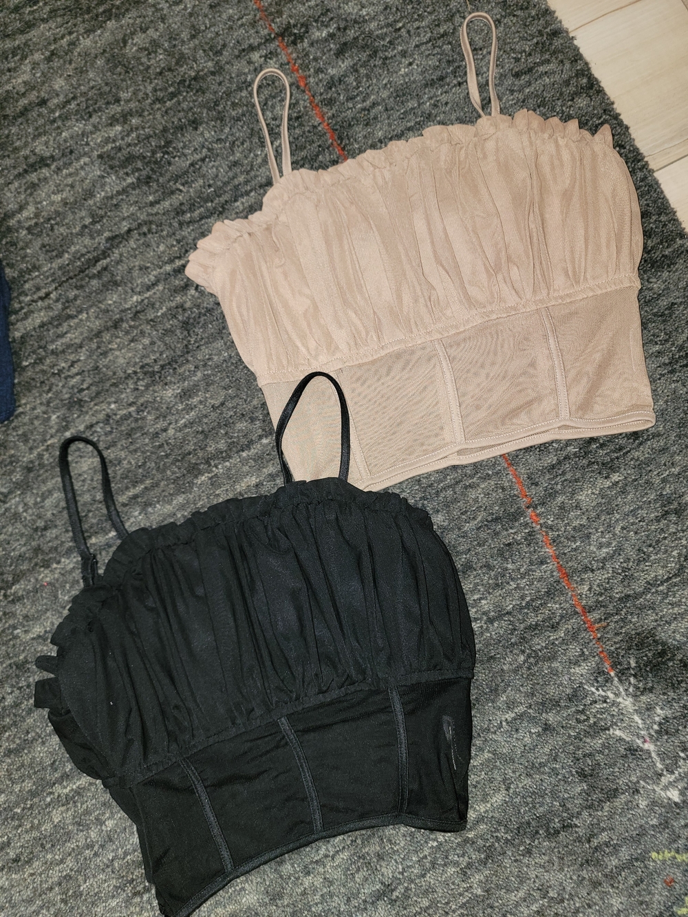 Ruched Bustier Crop Top Duo - Black & Beige | Set Of 2 Tops | Size XS-S